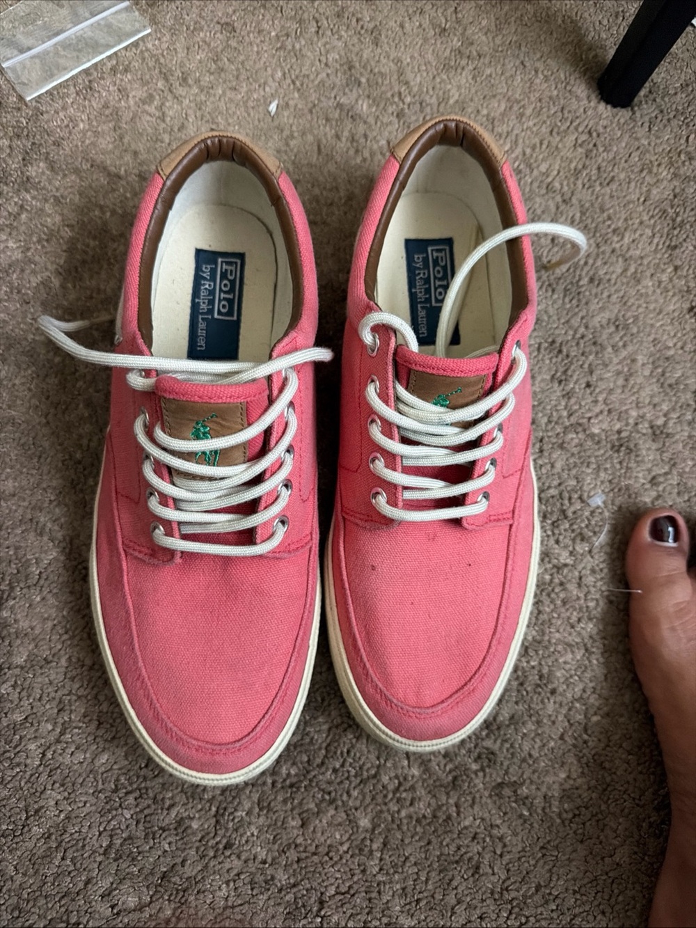 Polo by Ralph Lauren Men’s Coral Canvas Boat Shoes with Cream Laces